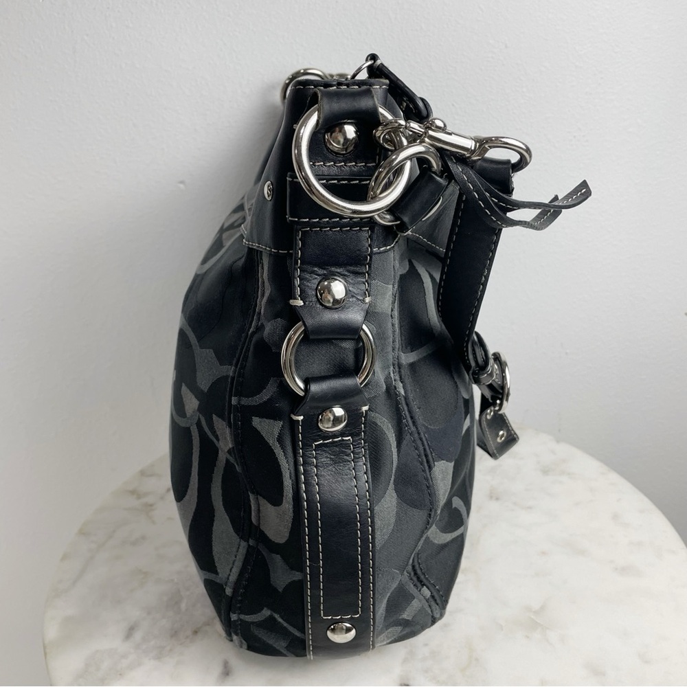 Coach Zoe Signature Jacquard Purse F14710 Shoulder Bag Logo Black Gray - Picture 9 of 14